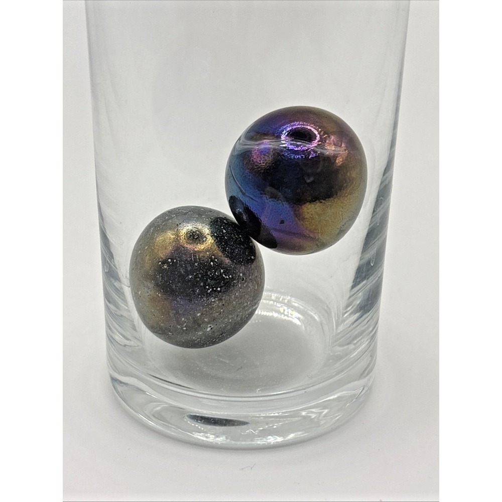 2 Shooter Marbles Silver Metallic‎ Base Iridescent Finish Oil Slick 1"